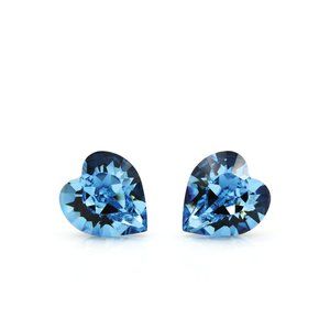 8mm Aquamarine Swarovski Crystal Heart Studs | March Birthstone | Hypoallergenic
